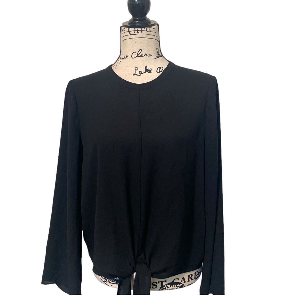 Madewell Women's Black Bell Sleeve Tie 100% Polyester Top Size Medium